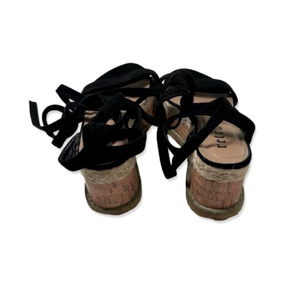 Retro Women's FRM1 Black Faux Suede Wrap-Around Strap Wedges Sandals - Picture 4 of 7